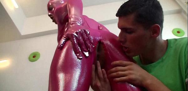  Sex games for a latex dressed girl paying with a huge cock